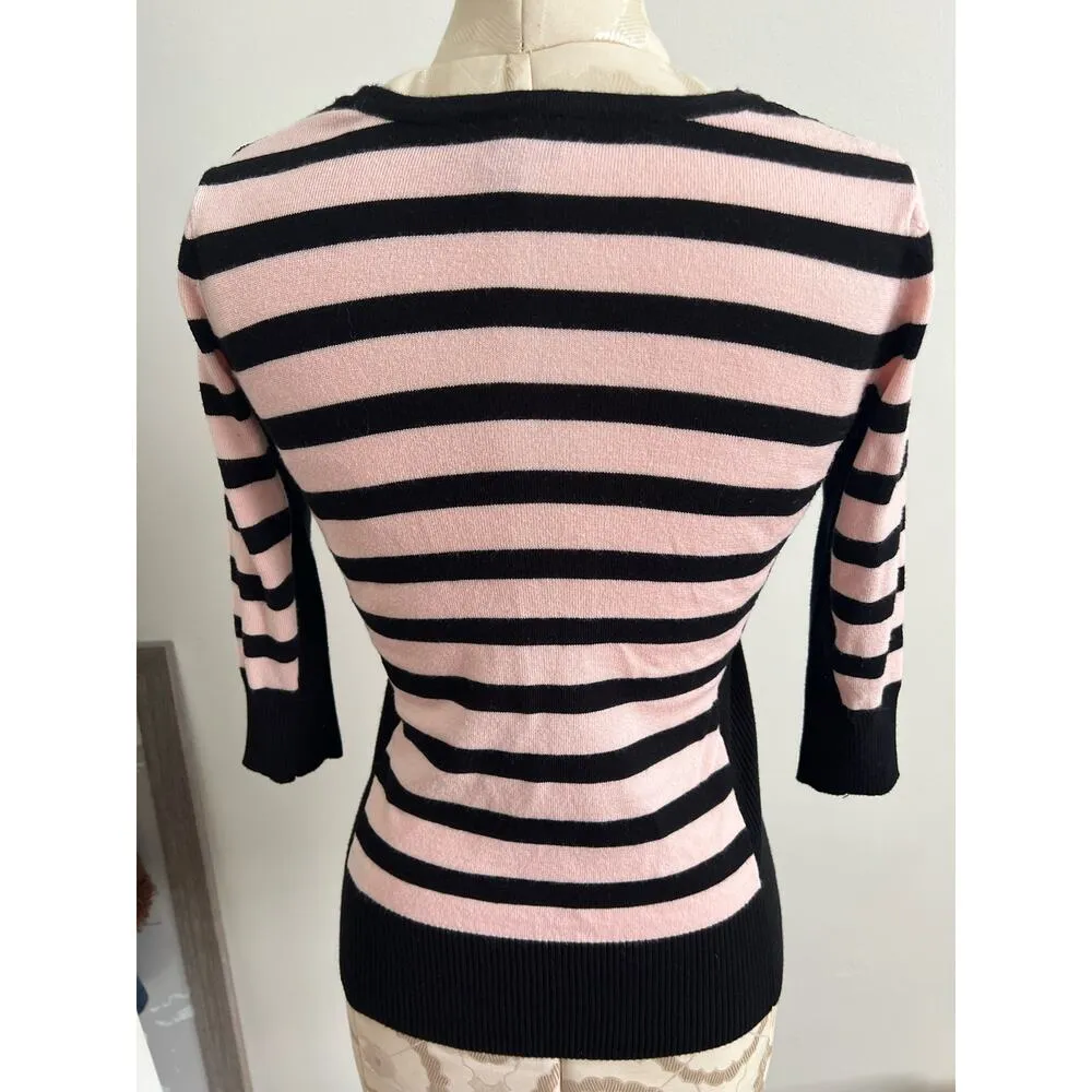 A. Byer 3/4 Sleeve Lace Overlay Striped Knit Sweater Small - Image 4
