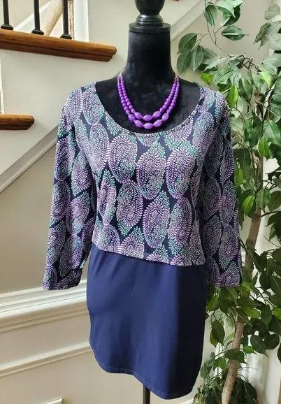 Kim Rogers Women's Blue Paisley Polyester Round Neck Long Sleeve Top Blouse 2X - Image 1