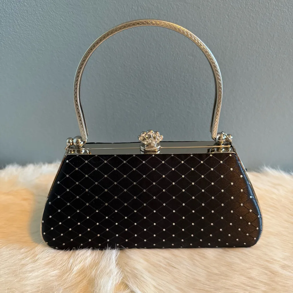 Satin Silver Fleck Formal Evening Bag Black - Image 10