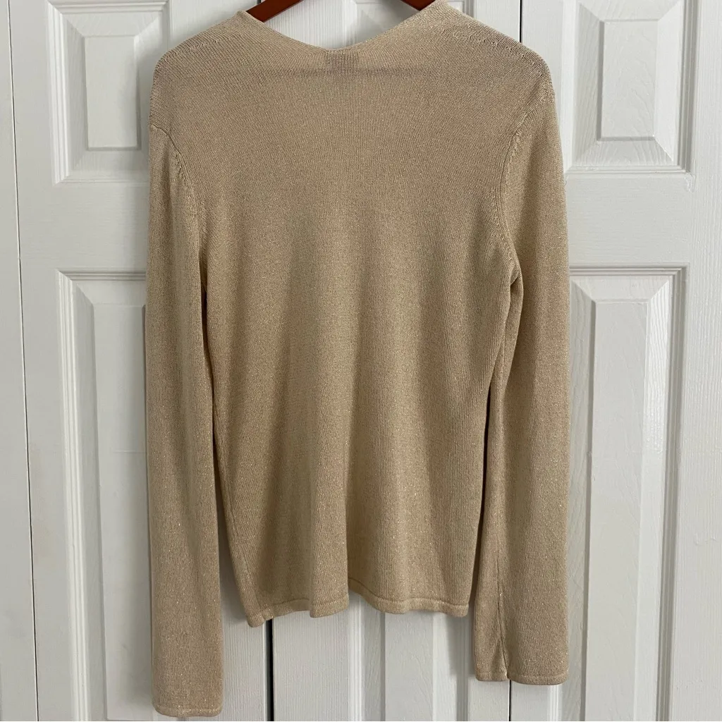 Ann Taylor Women Large Knit Sweater Gold Shimmer Holiday New Year Party - Image 3