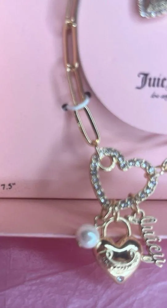 Juicy Couture Gold Charm Bracelet and Heart Locket Earring Set - Image 4