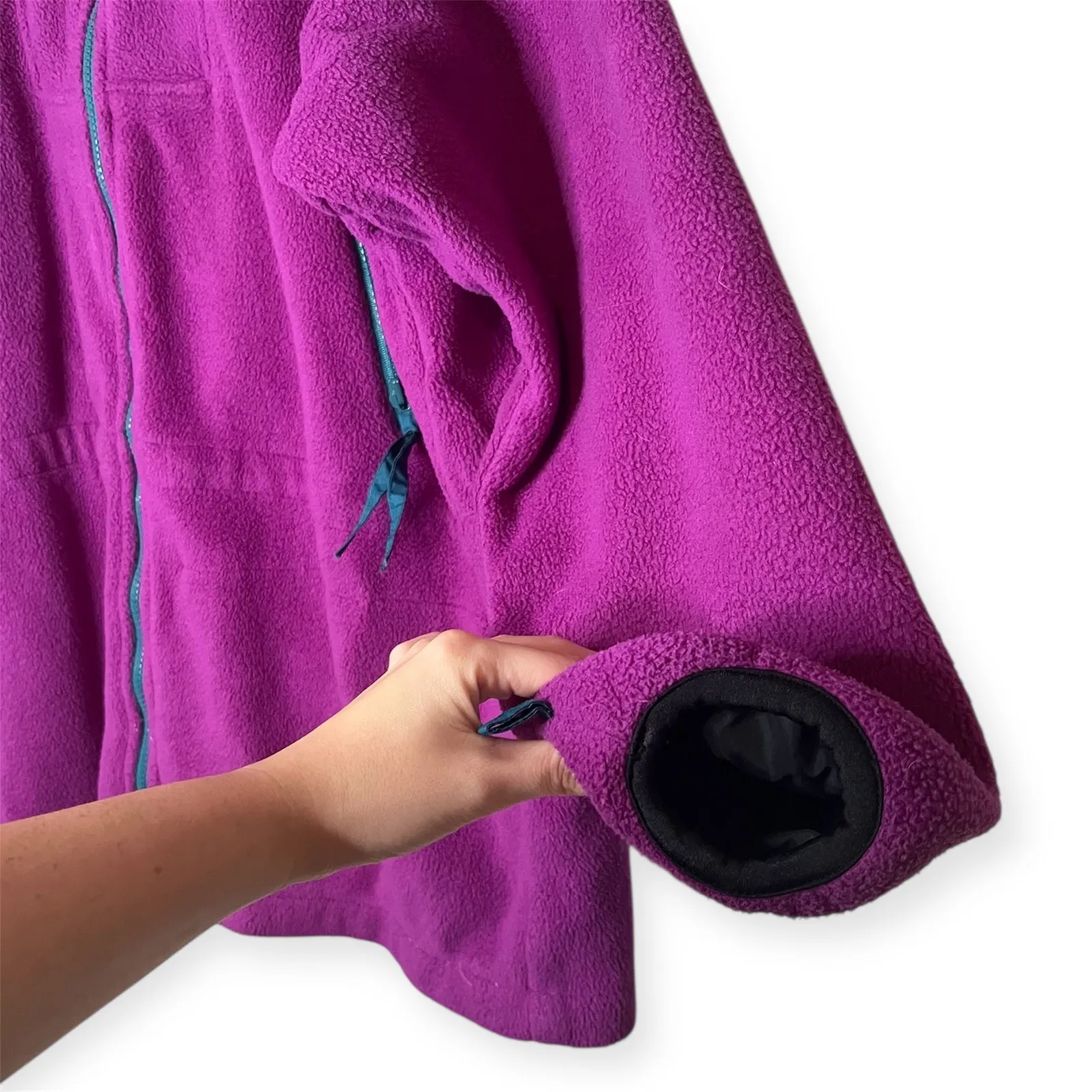 Vintage Columbia Two-Tone Fleece Jacket Purple Green Full Zip Retro Outdoor XL - Image 7