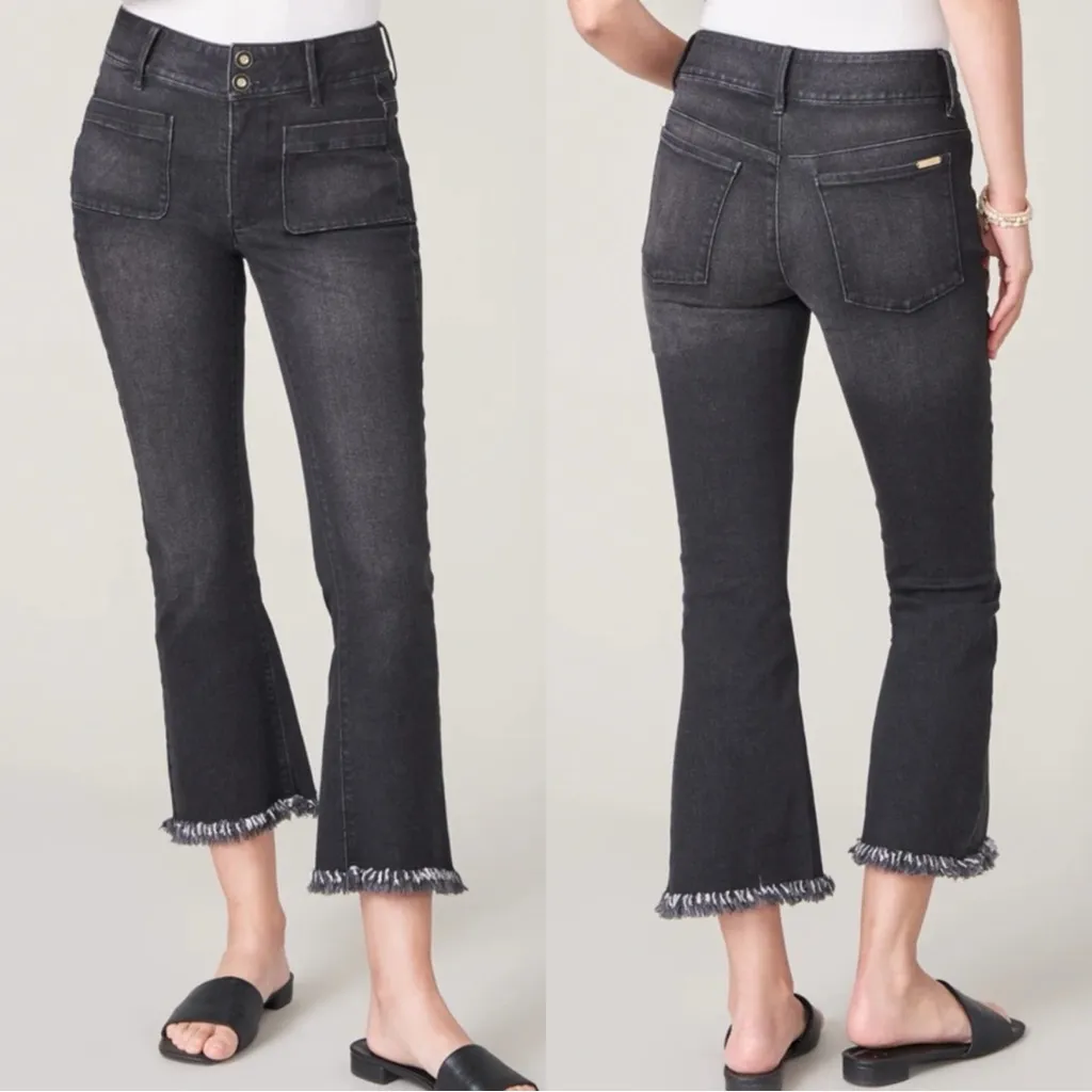 Spartina 449 Juliette Charcoal Wash High Rise Raw Hem Kick Flare Jeans ~ Sz 8 💛🍄 - Image 2