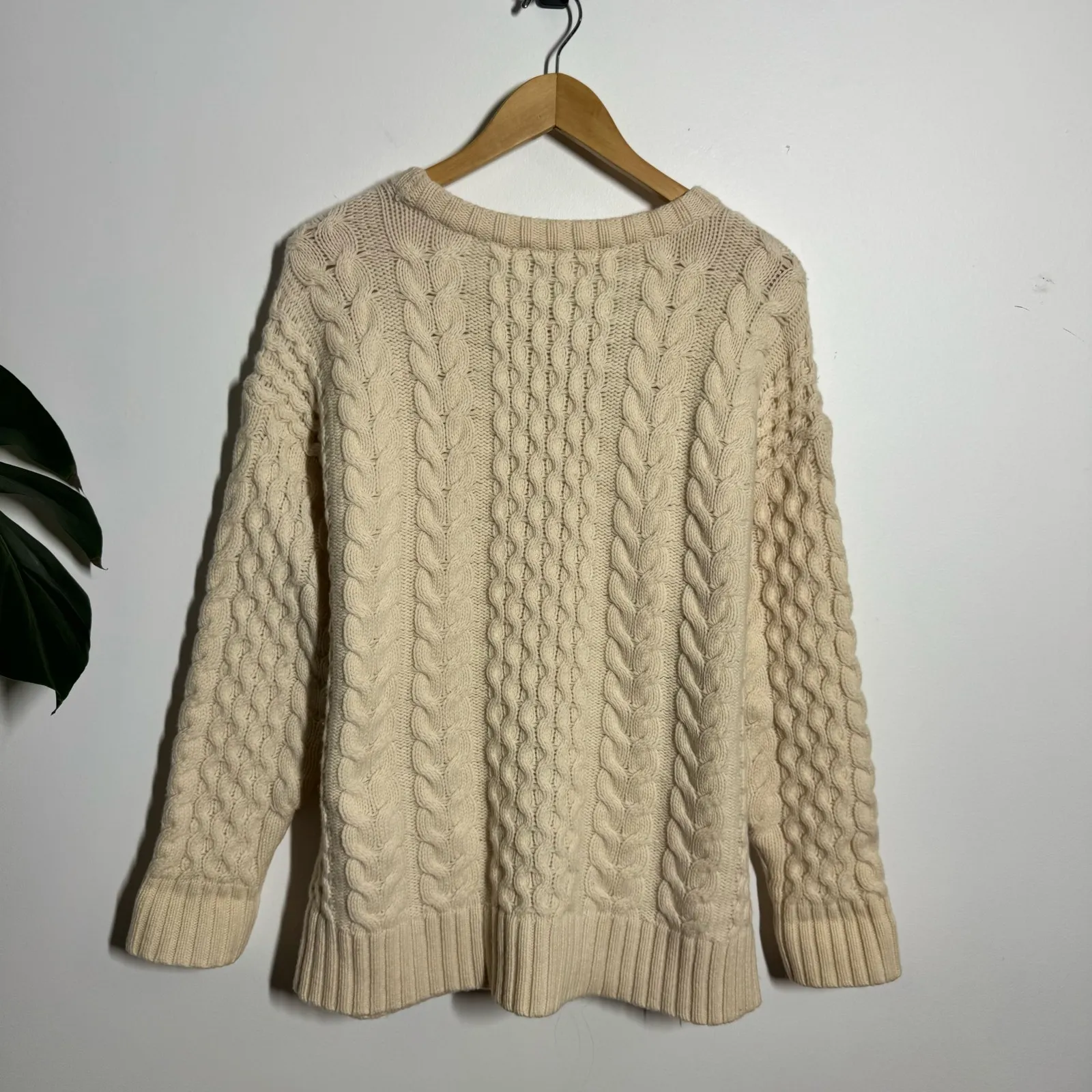 J.Jill Fisherman Cable Knit Chunky Sweater Women M Cream Lambs Wool Cozy Minimal - Image 2