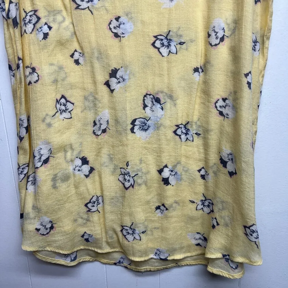 Floral Womens Top Medium Gauzy Lightweight Lined Fairy Cottagecore Beachy Dainty Yellow - Image 3