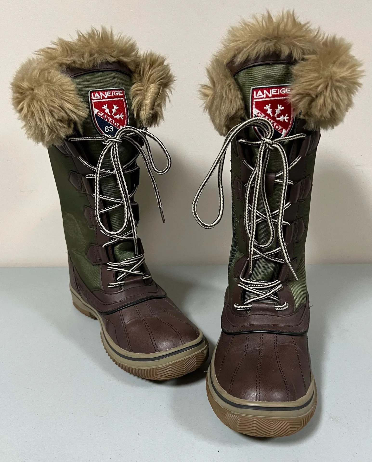 Laneige Canada Olive Green Brown Fur Waterproof Winter Snow Boots Shoes Size 9.5 🤎✨ - Image 2