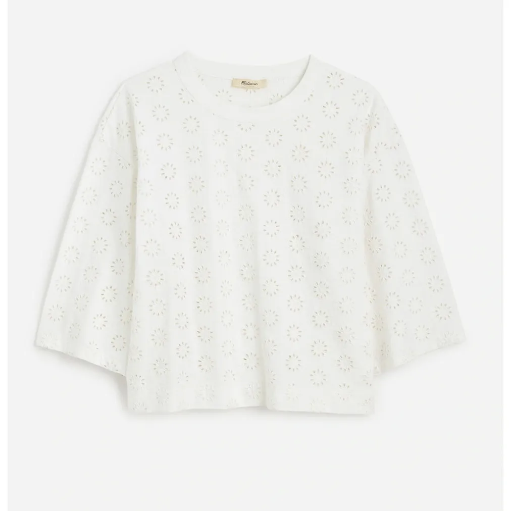 Madewell Embroidered Wide Sleeve Boxy Tee White Cotton Oversized XS NWT - Image 5