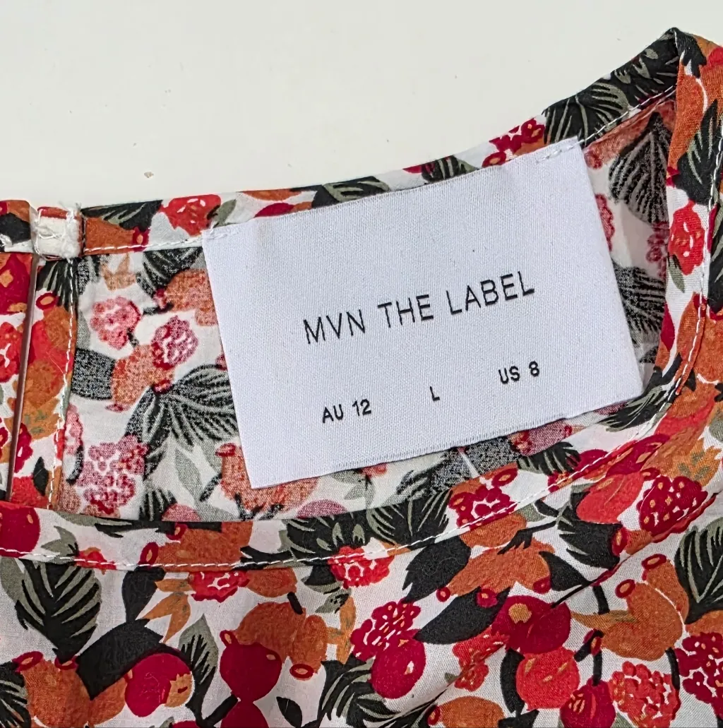 MVN The Label Shirt Cotton Floral Print Puffy Sleeve Women's Crop Top Size 8 Red - Image 2