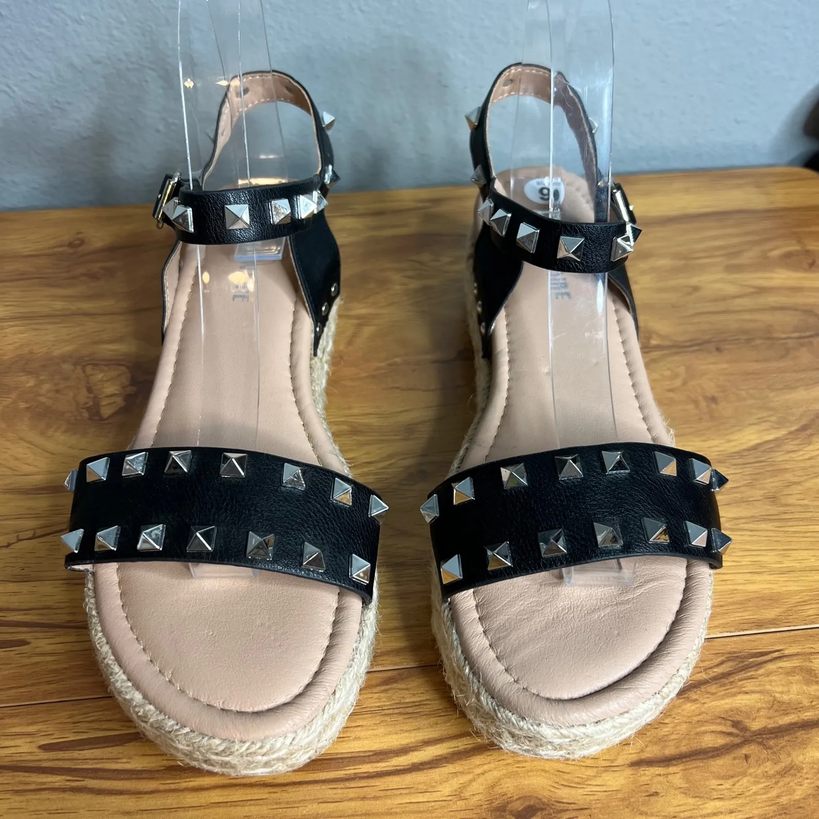 Cushionaire Studded Platform Sandals Size 9 Black Ankle Strap Grunge Goth NEW - Image 6