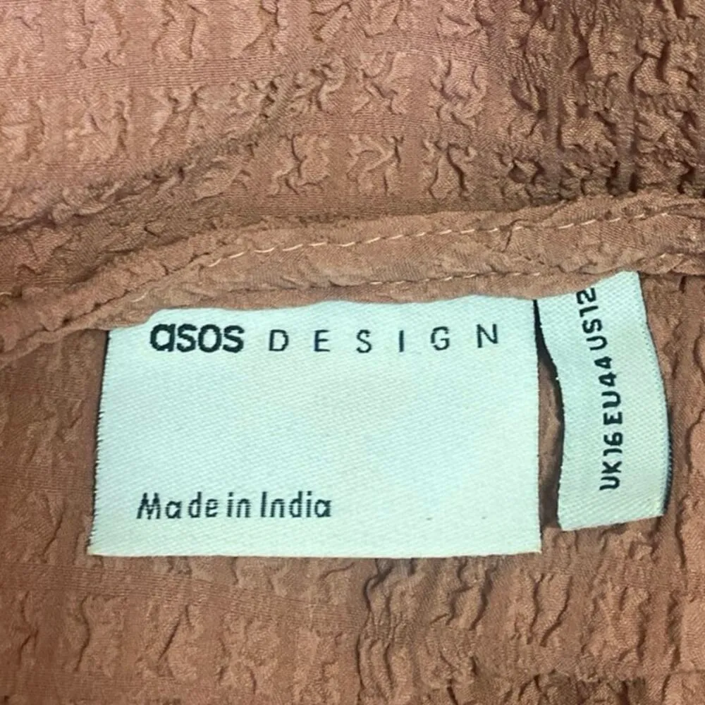 ASOS Brown Sleeveless Textured Ruffle Tiered Cami Mini Fit & Flare Tank Dress 12 - Image 3