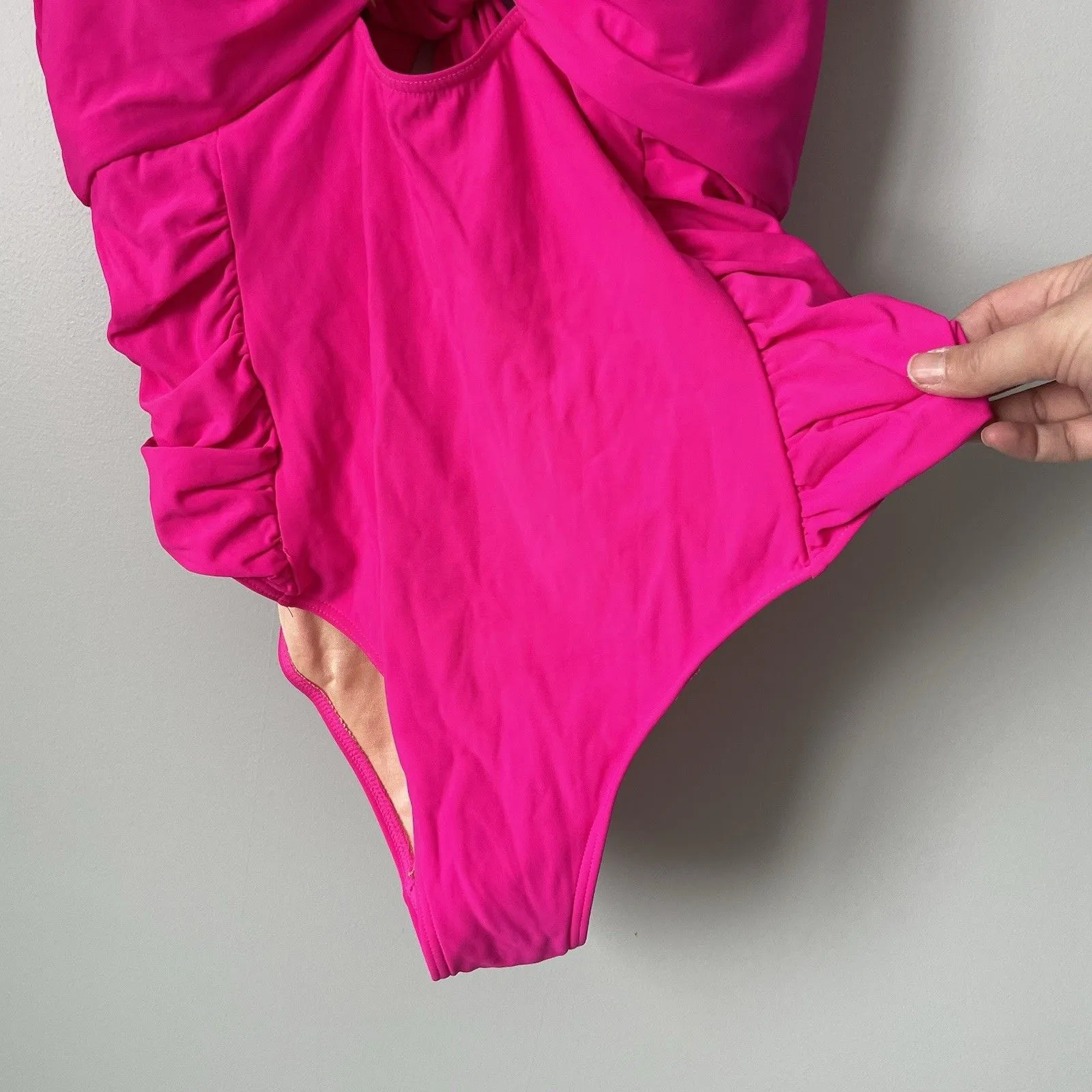 Eloquii Plunging V-Neck Ruffle One-Piece Swimsuit Magenta Pink Women's Size 20 - Image 7