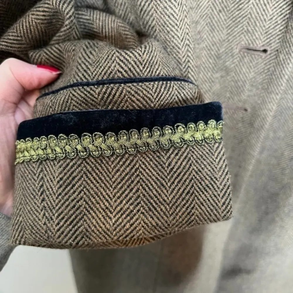 Soft Surroundings brown black herringbone metallic velvet accent coat wool small - Image 6