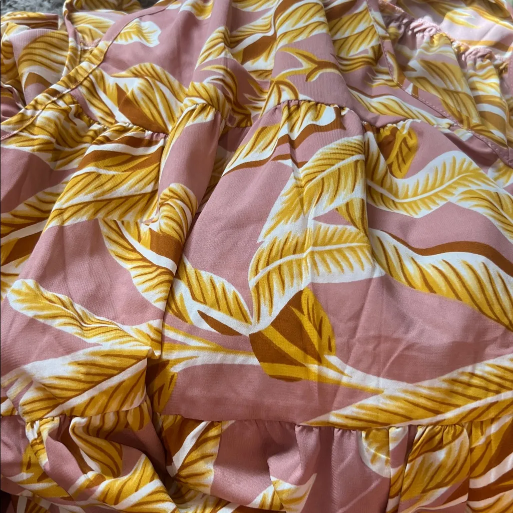 NWOT Boemo pink and yellow leaf Maxi Dress Size L Size L - Image 5