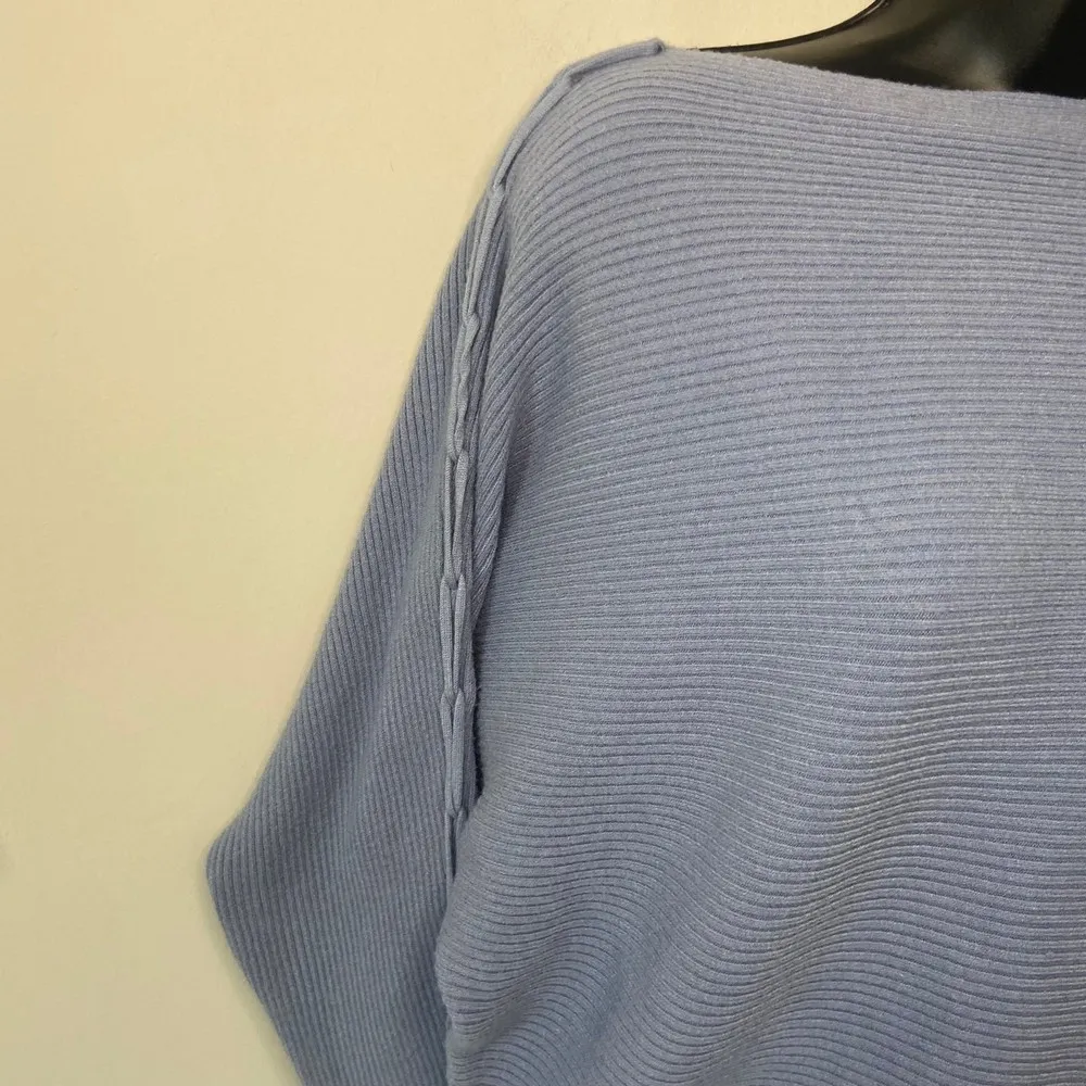 Magaschoni Blue Boatneck Sweater Shirt Size Medium Thick Blanket Stitch Details - Image 8