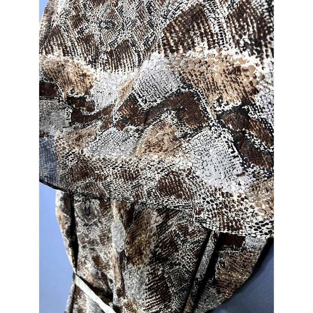 JBS Sheer Faux Wrap Style Dress Bow Ribbon Belt Snake Print Browns Y2K VNeck 14W Brown - Image 4