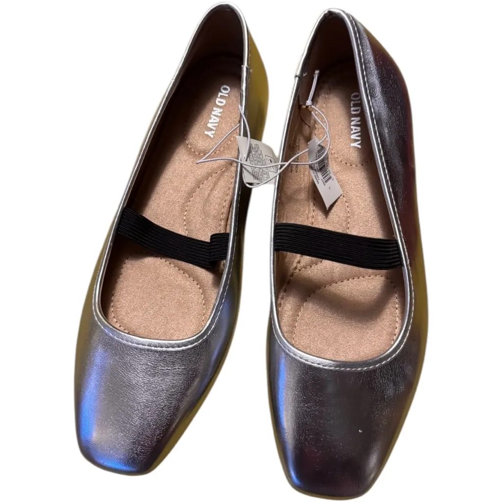 Old Navy Women's Mary Jane  Low Heel Ballet Silver Loafers with Black Strap Sz 7 - Image 9