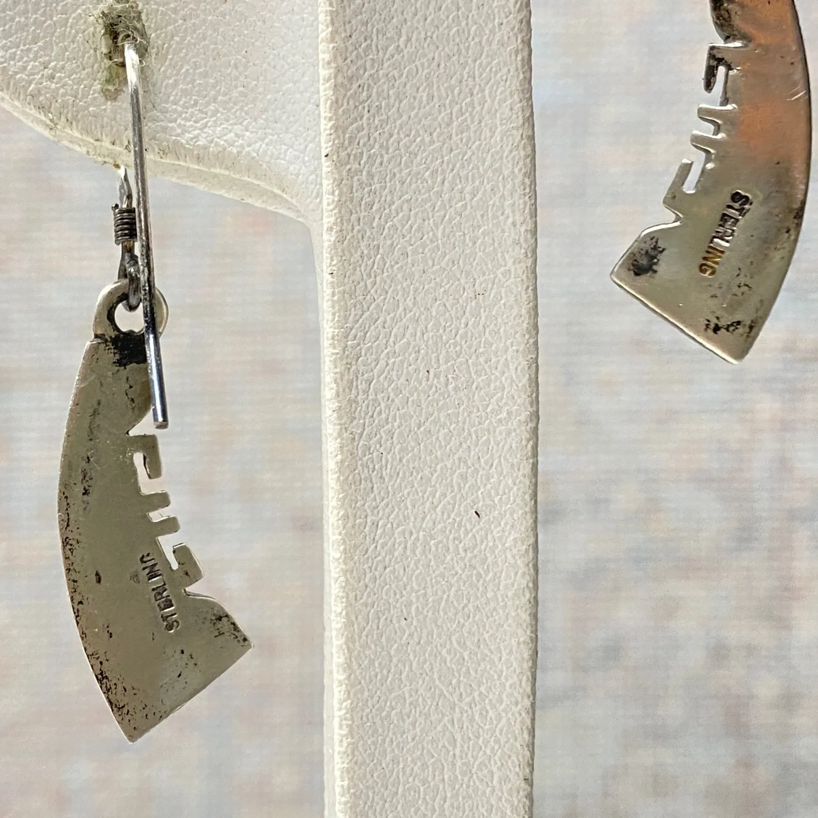 Vintage Sterling Silver Turquoise Feather Dangle Earrings Native American Style Green - Image 5