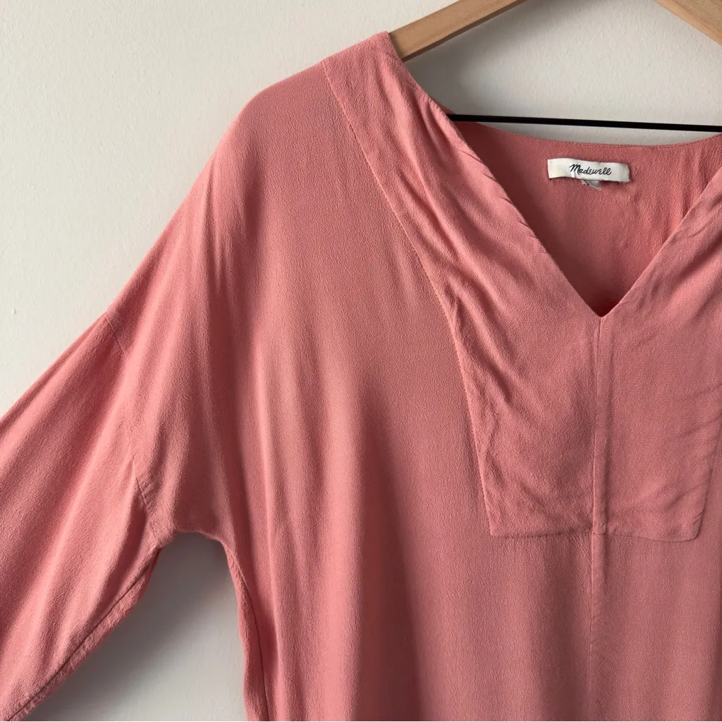 Madewell Pink Long Sleeve Shift Dress Knee Length Solid Preppy Crepe - Image 7
