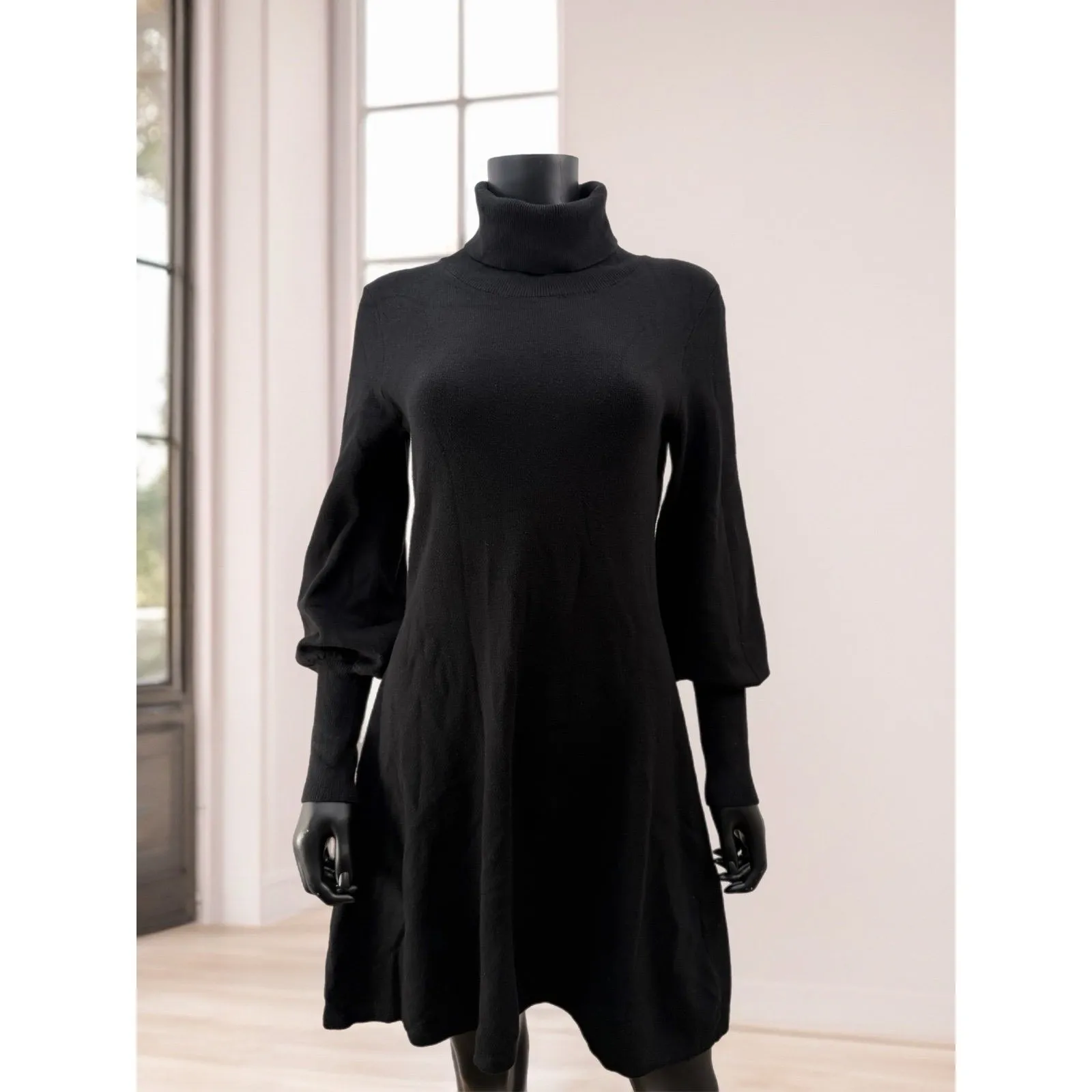 Tahari Black Turtleneck Sweater Dress Small Long Sleeve Knit Classic - Image 2