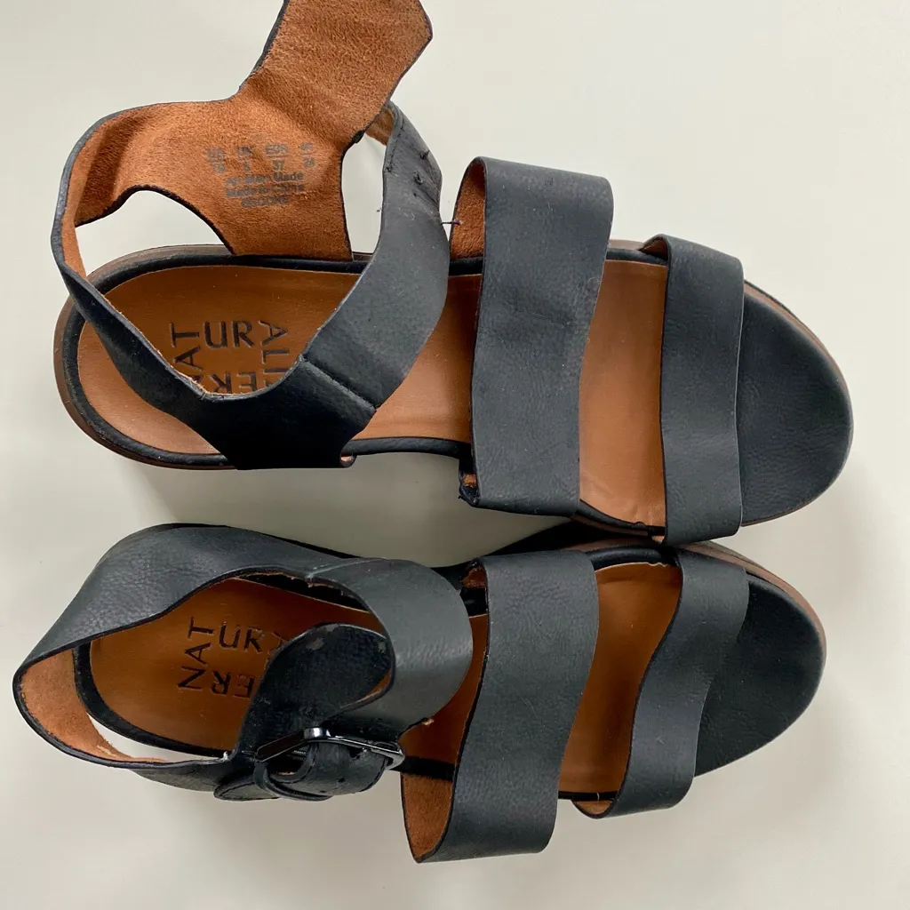 Naturalizer Black Leather Triple Strap Platform Sandals - Image 4