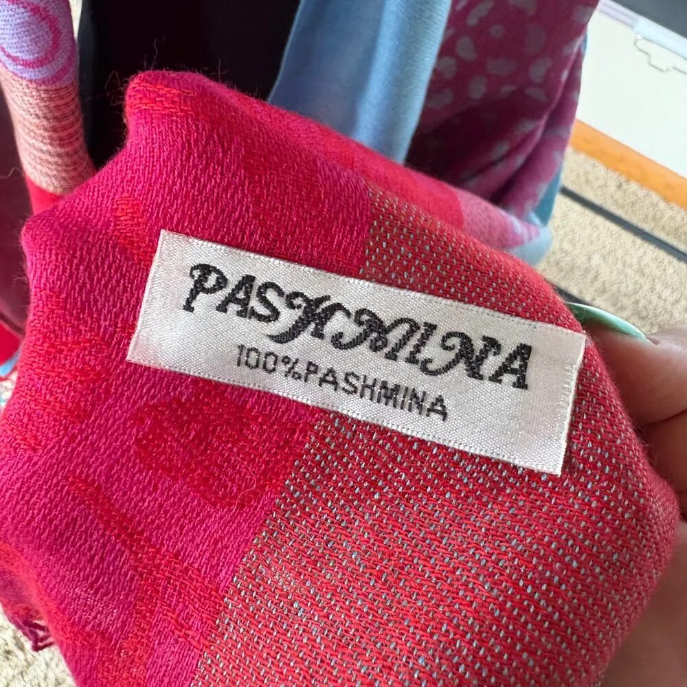 Pashmina Wool Soft Colorful Scarf Shawl Pink Blue Cotton Candy Fairy Tassels - Image 4