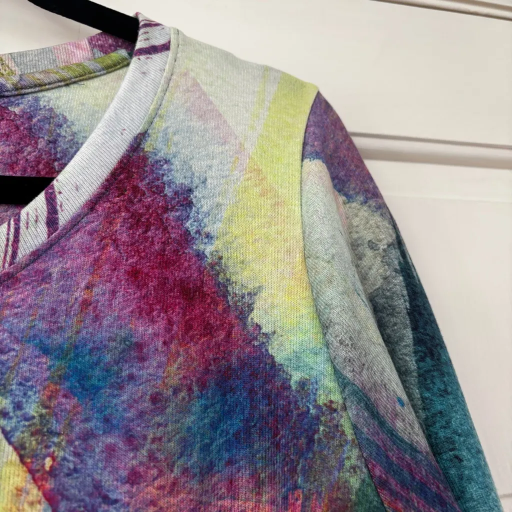 Soft Surroundings Size Large Tunic Top Blue Brushstroke Graphic Watercolor Shirt - Image 6