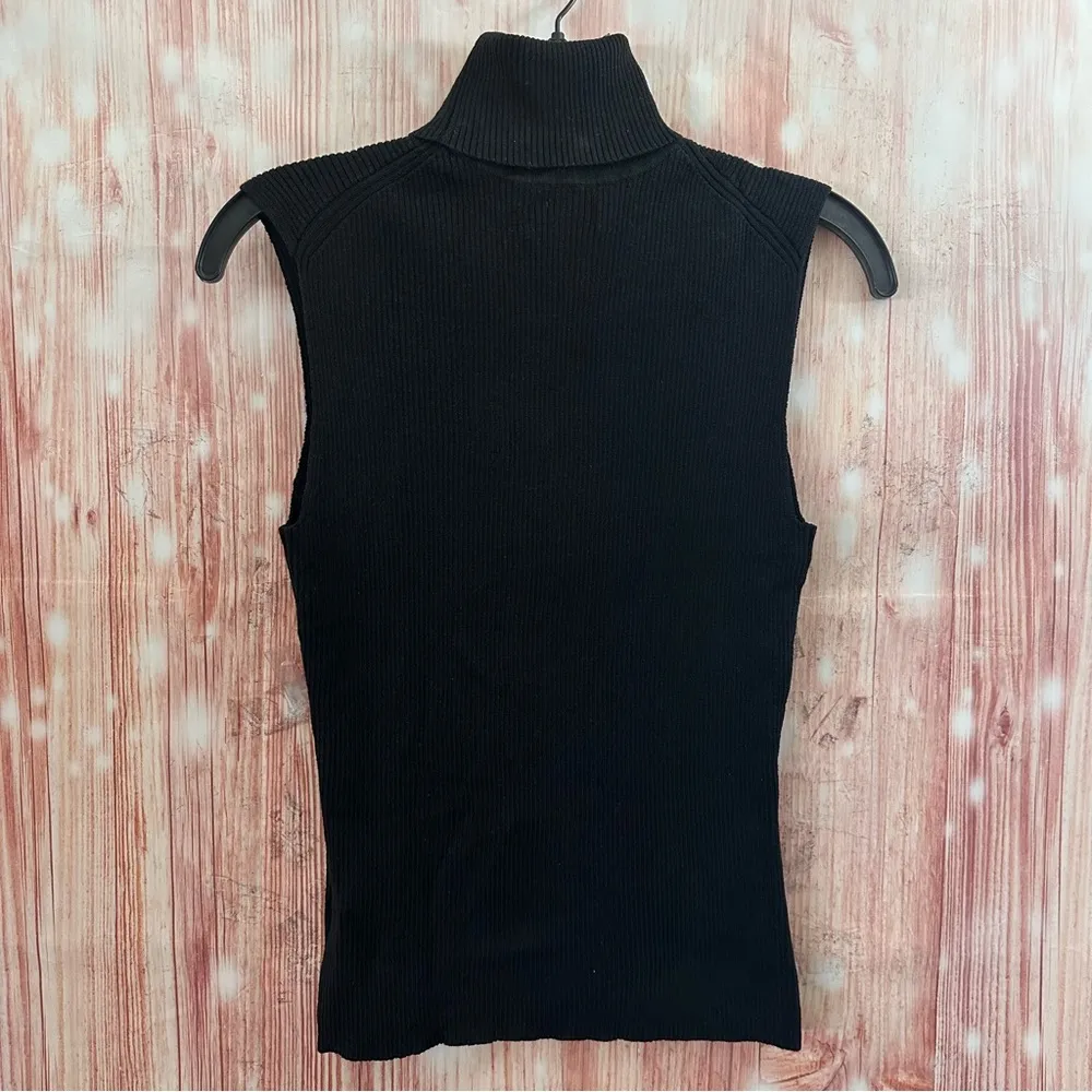 Worthington  Black Silk Blend Ribbed Sleeveless Turtleneck Sweater - Image 5
