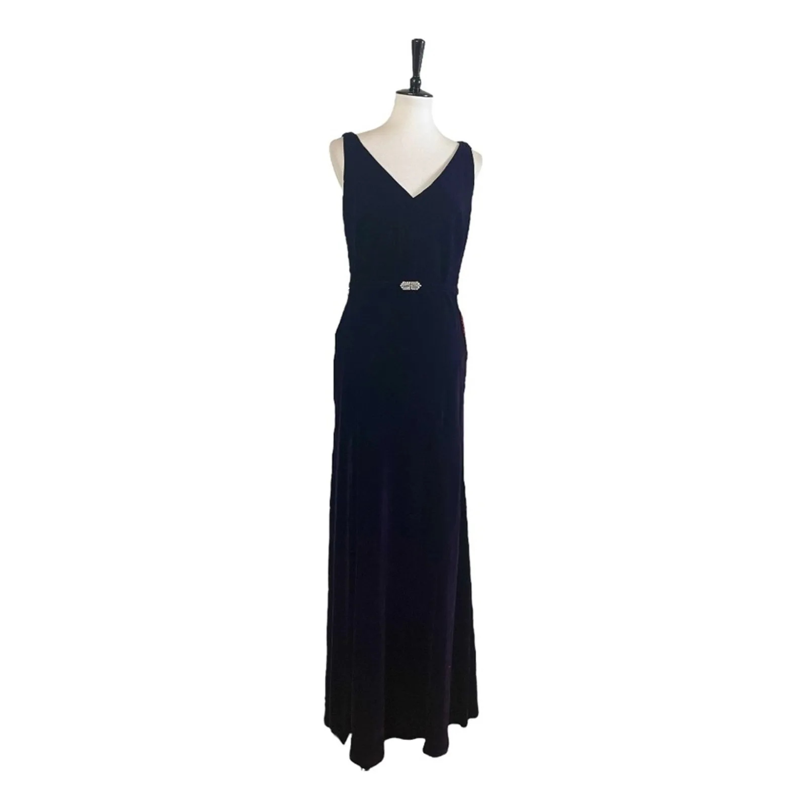 Ralph Lauren New Gown Floor Length V-neck Rhinestone Plum Velvet Women’s Size 10 - Image 3