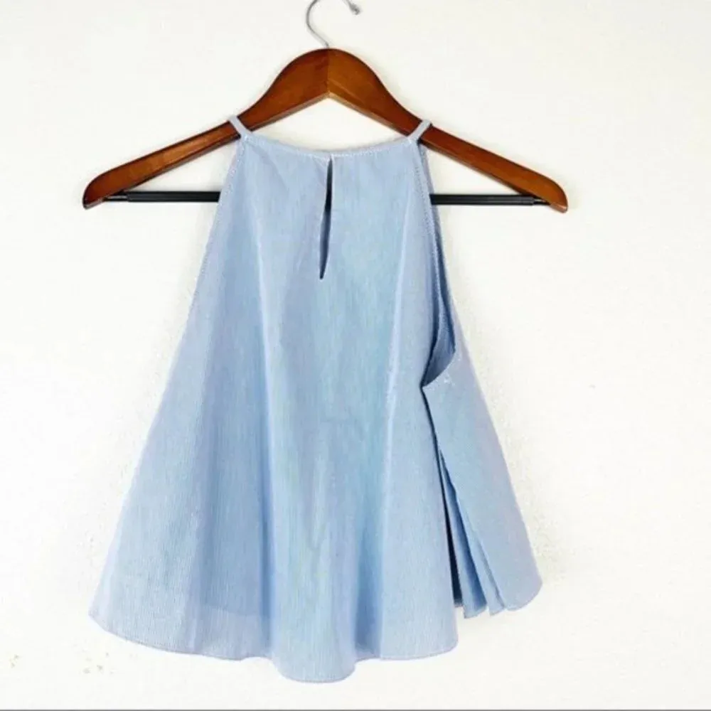 ZARA BASIC Blue Striped Flowy Crop Top‎ Halter Neck Small - Image 7