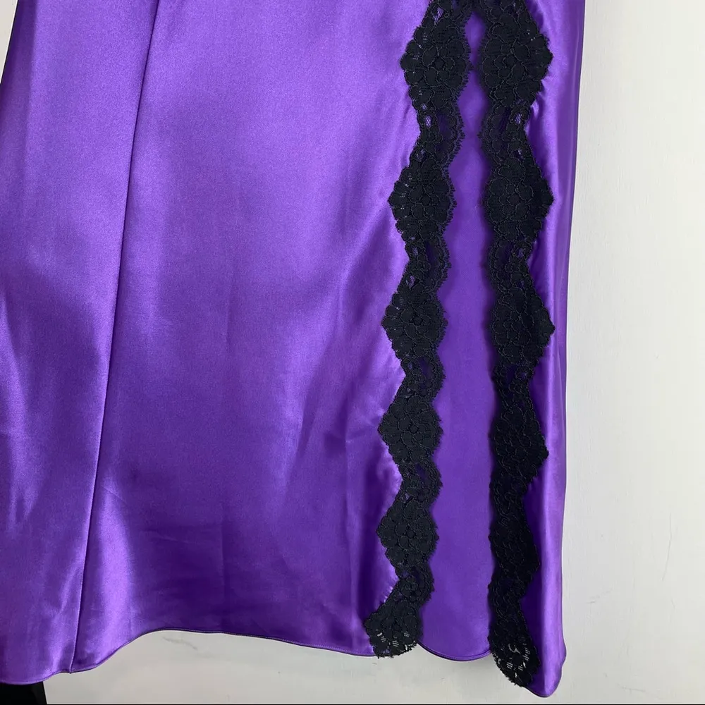 Vintage 90s Victoria’s Secret Purple Satin Lace Midi Slip Dress Slit Sz XS - Image 12