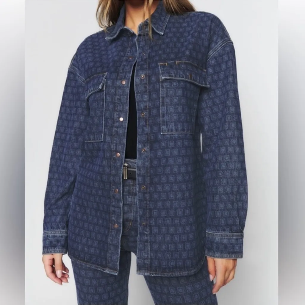 Reformation Small Lea Shirt Disco Organic Cotton Oversized Denim Dark Wash - Image 2