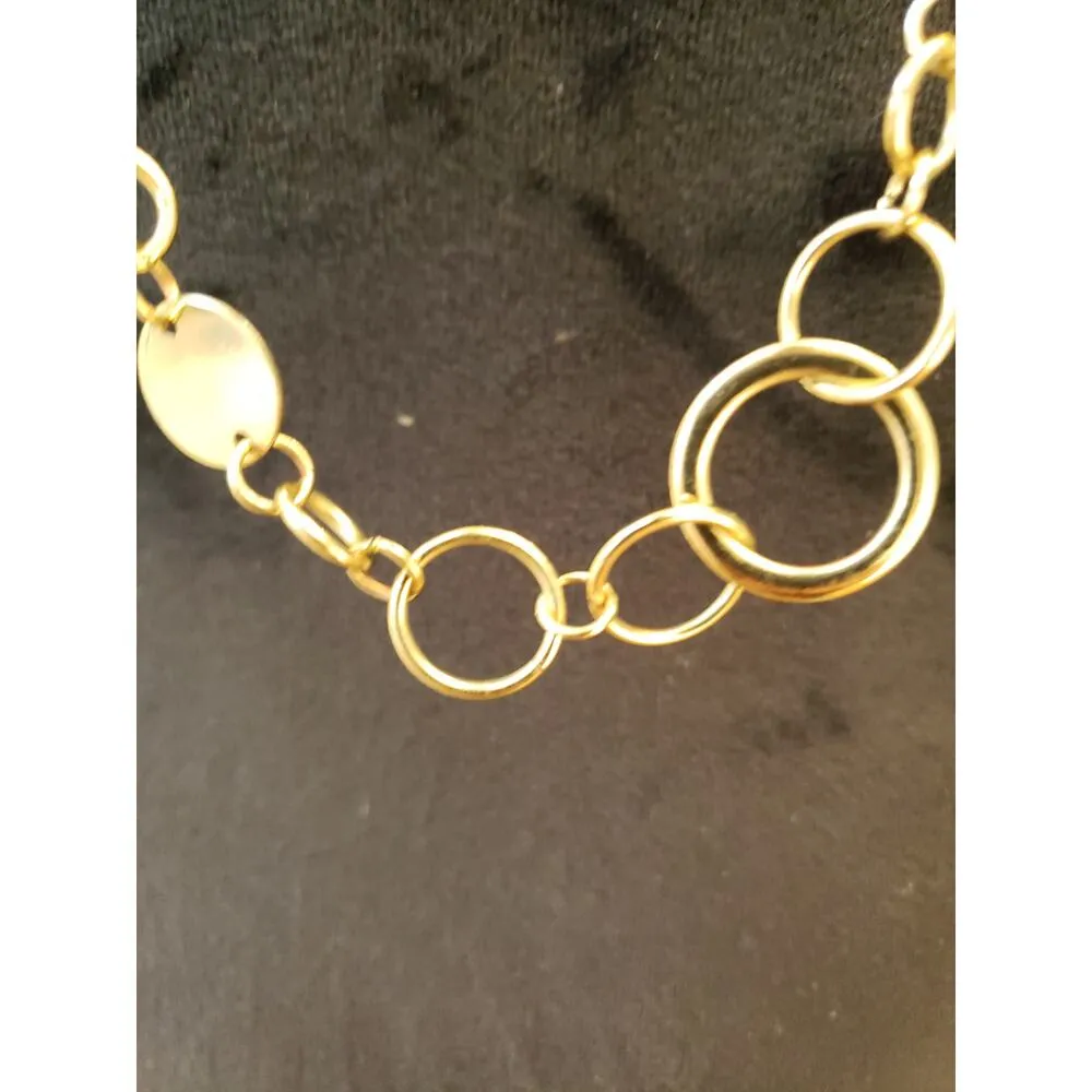 Women Long Gold Tone Circle Link Necklace Minimalist Modern Fashion Jewelry - Image 3