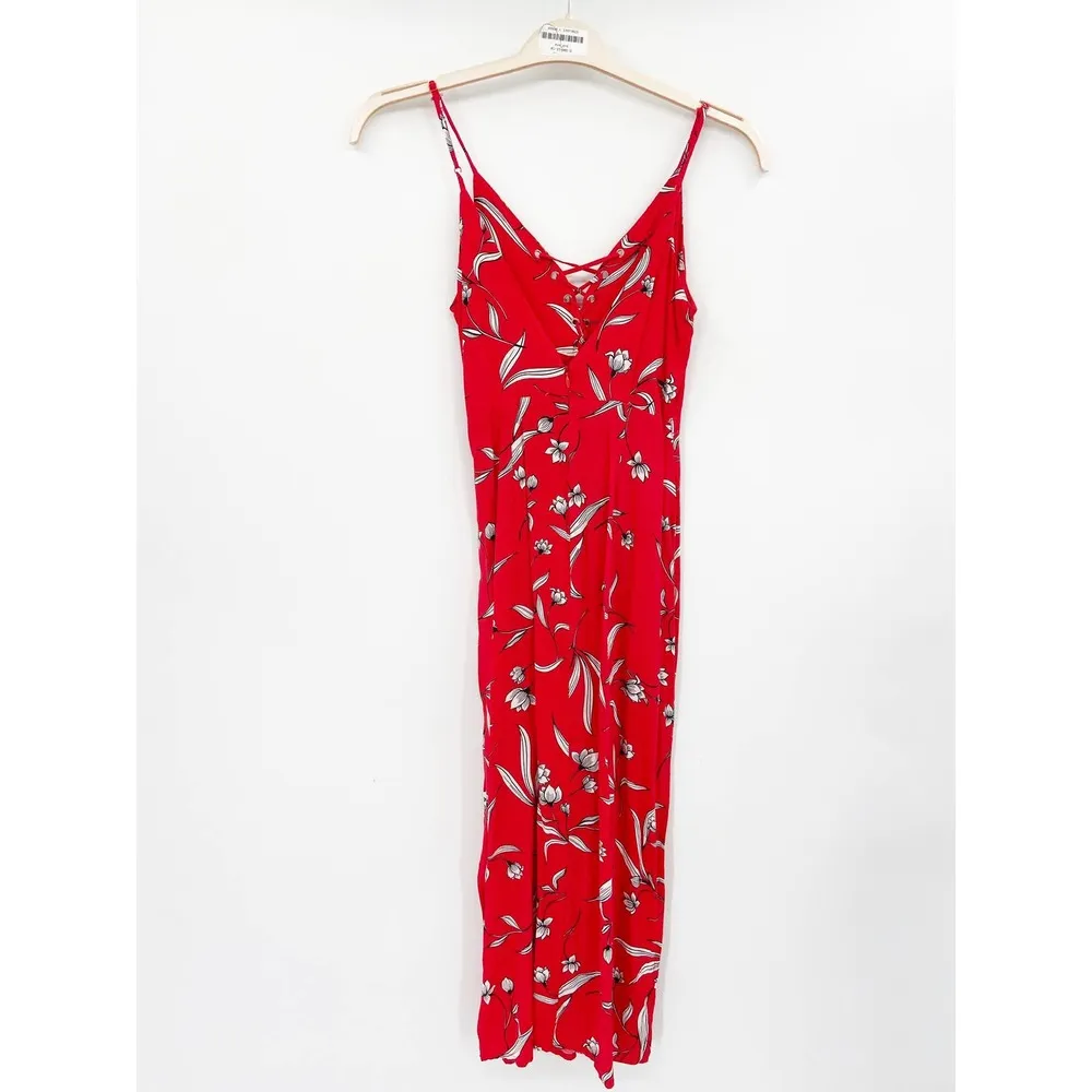 Bardot Amelia Red Floral Print Lace Up V-Neck Sleeveless Midi Dress Size 4 - Image 4