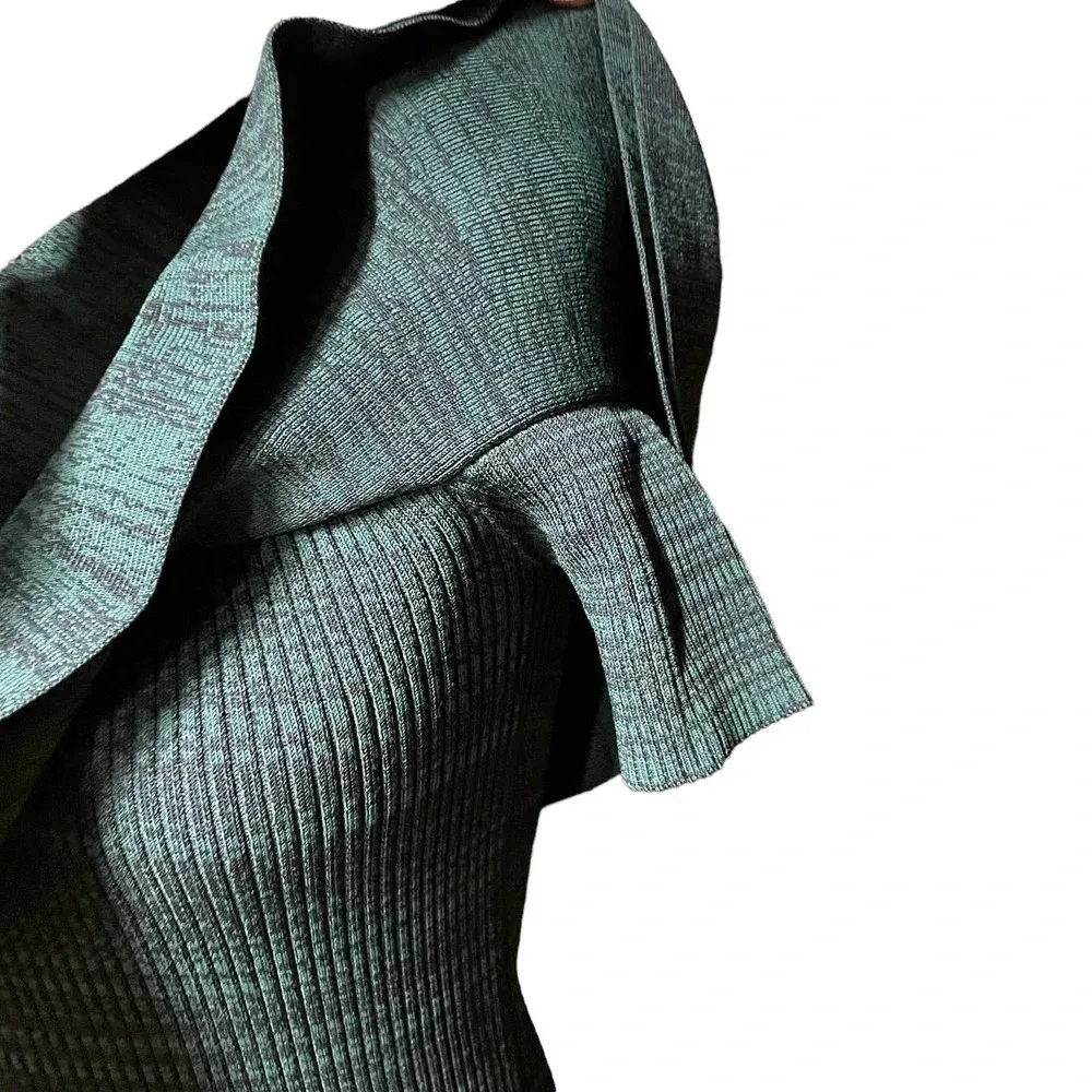 Apiece Apart Sweater‎ Top Ruffle Ribbed Knit Marled Green Black Size Small - Image 5