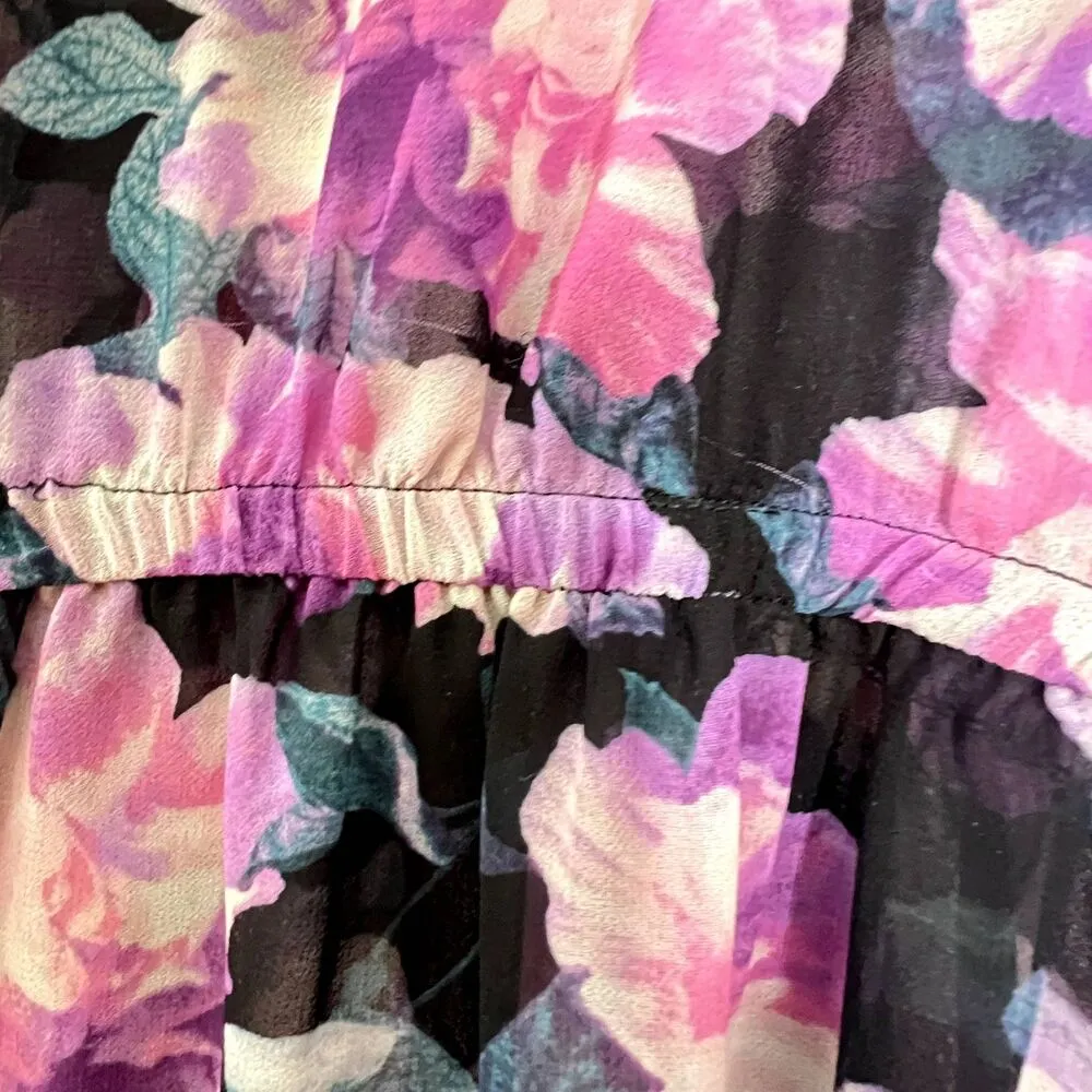 Forever 21+ Women's floral sheer Maxi dress buttons elastic waist 3/4 sleeves OX - Image 7