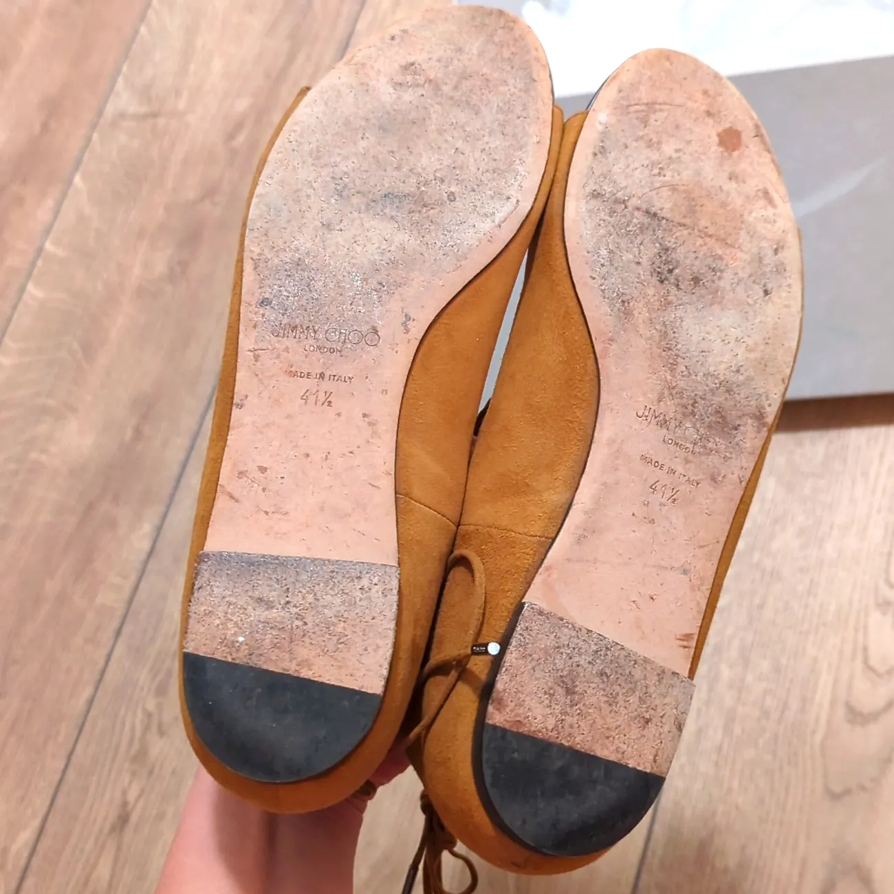 Jimmy Choo Women's 41.5 / 11 Vernie Flat Lace Up Sandals Shoes Tan Suede Leather - Image 4