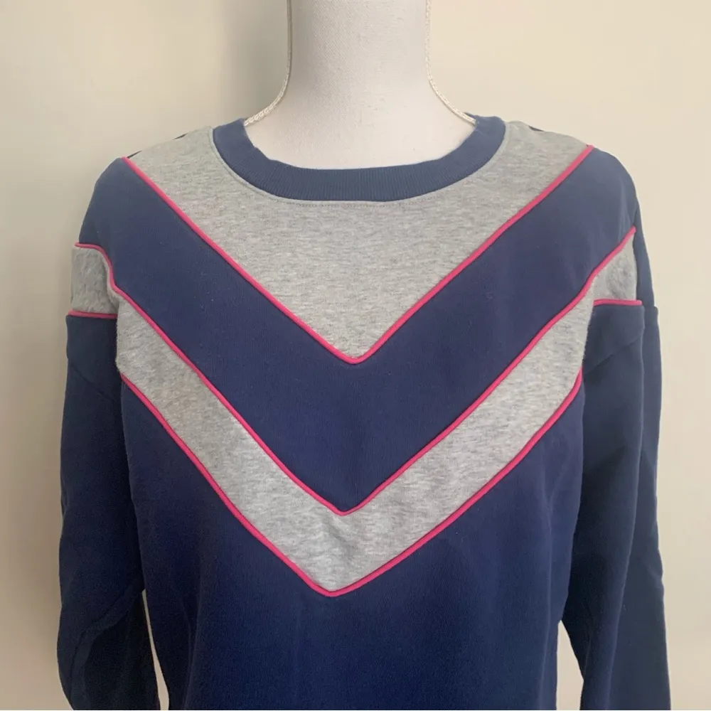 Anthropologie  Navy Sporty V-Striped Sweatshirt Size M - Image 3