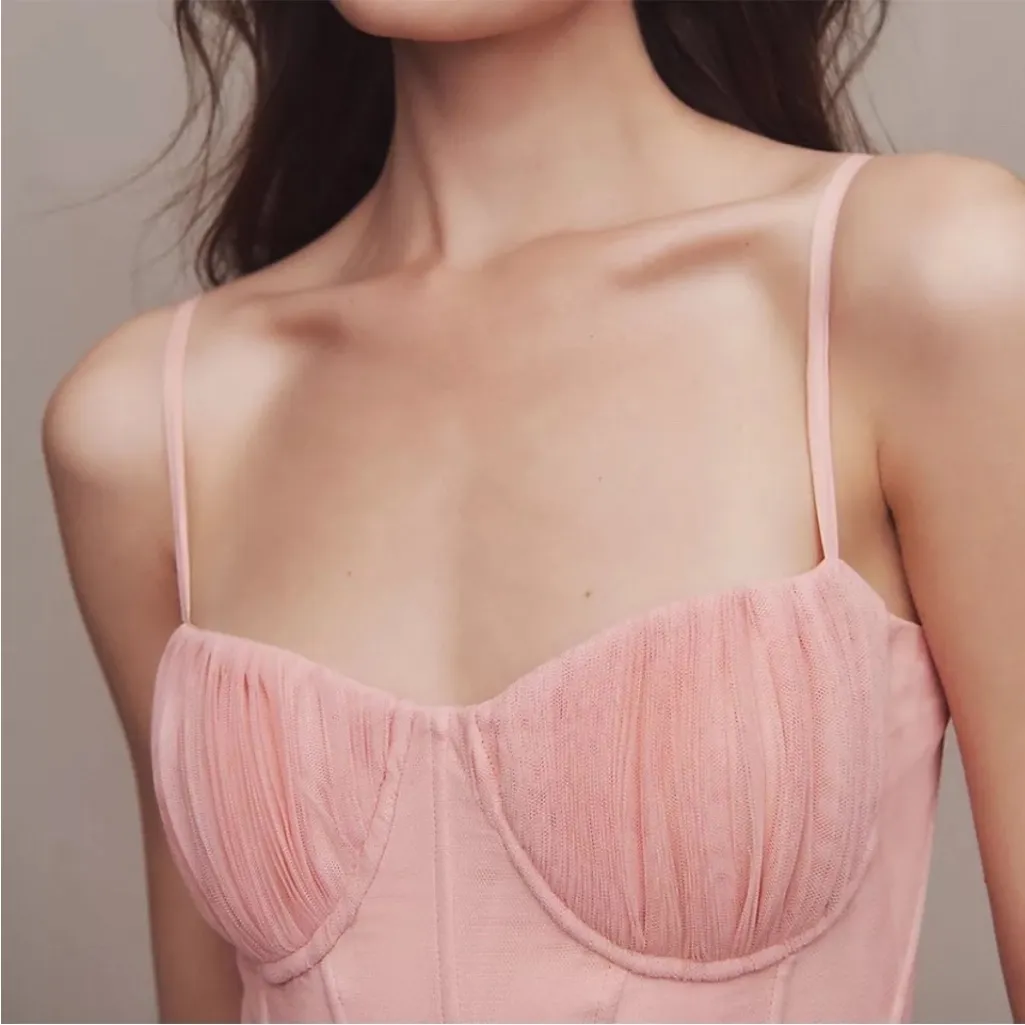 Anthropologie X Hutch Amara Pink Corset Pleated Midi Dress Size 4 NWOT - Image 3