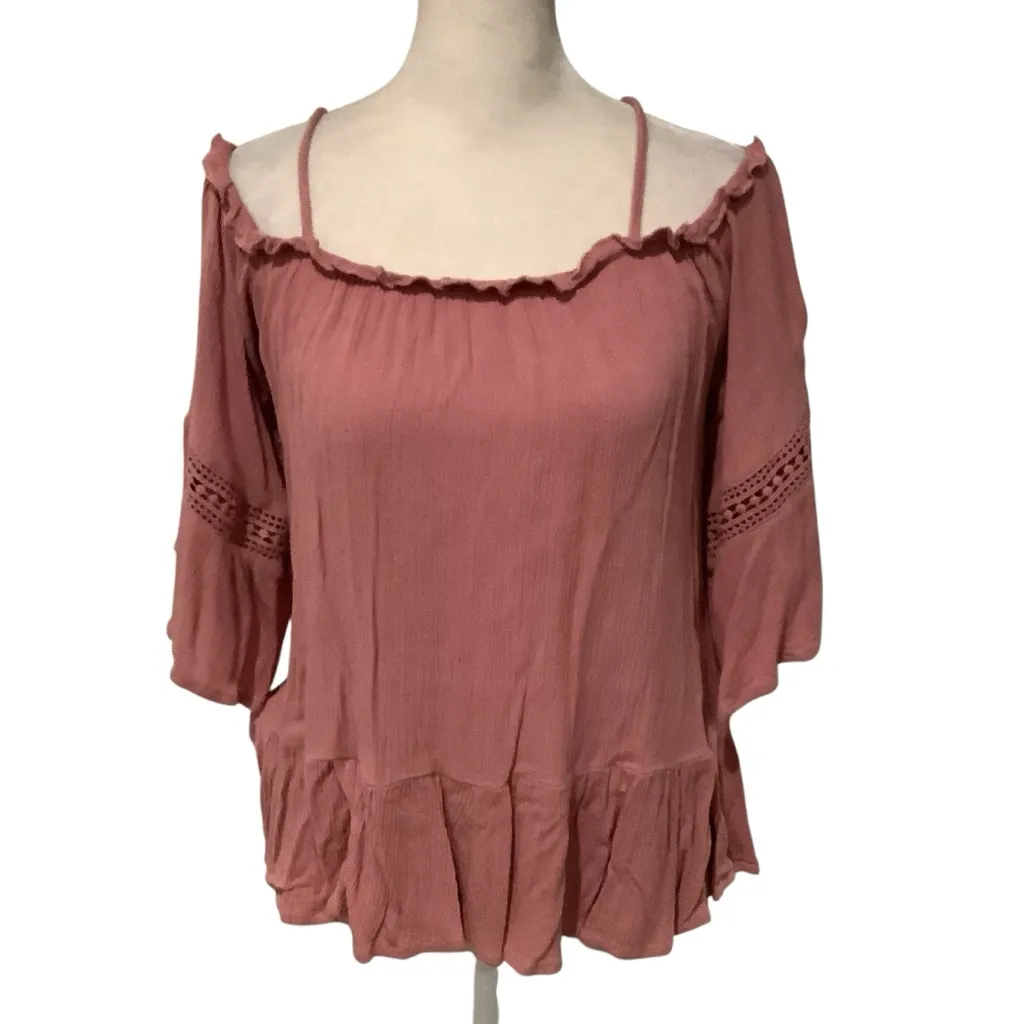 Roommates Blush Ruffled Blouse Off Shoulder Option Excellent Condition Size M - Image 3