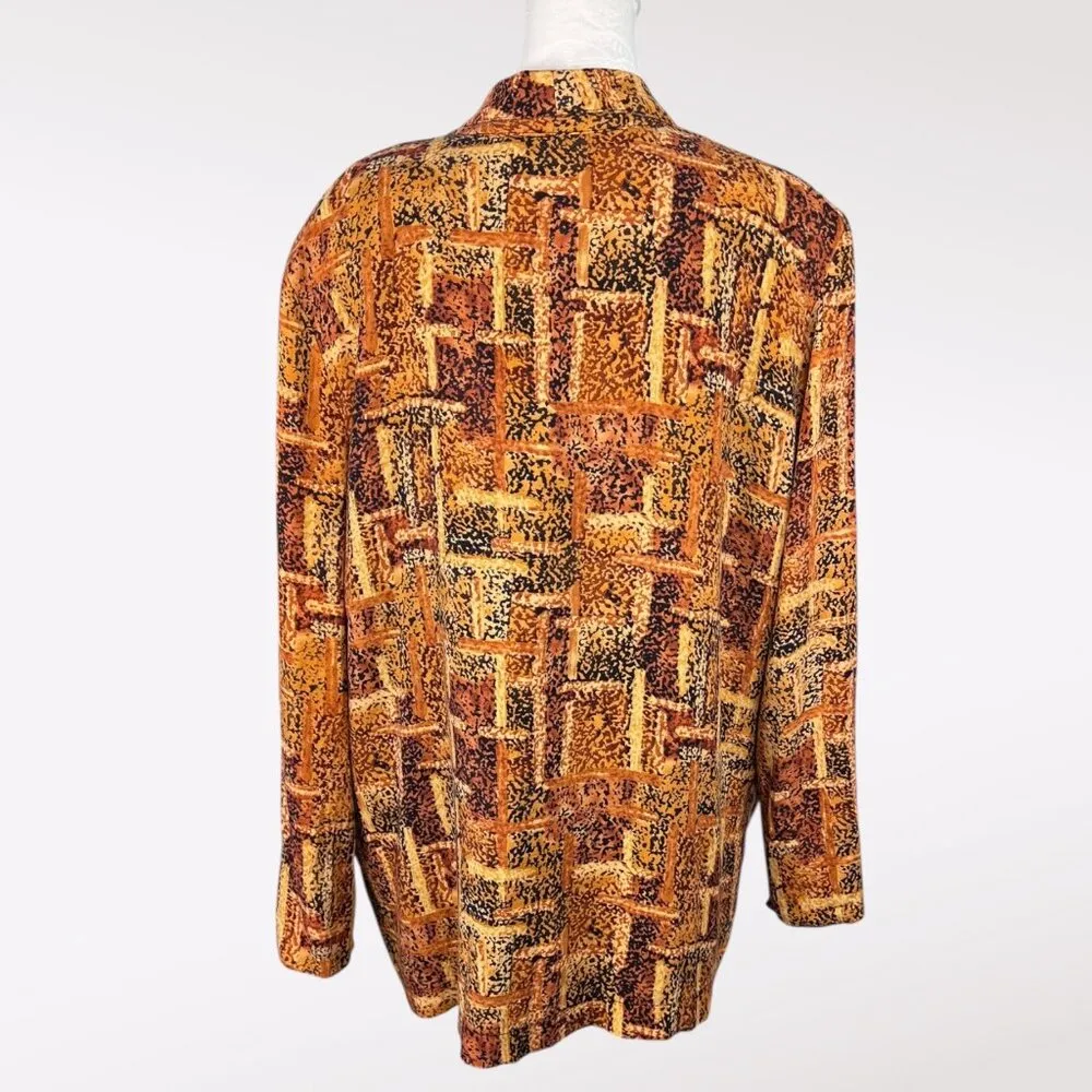 90s Abstract Button Up Blouse Shirt Jacket Boxy Fit Large Orange - Image 5
