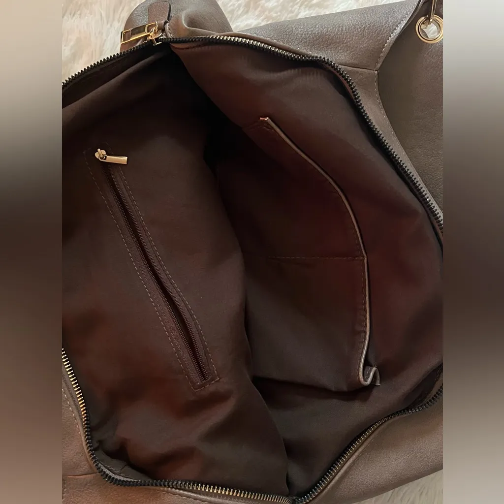 Women’s Faux Leather Shoulder Bag with Gold Chain – Brown Hobo Tote, Unbranded - Image 5