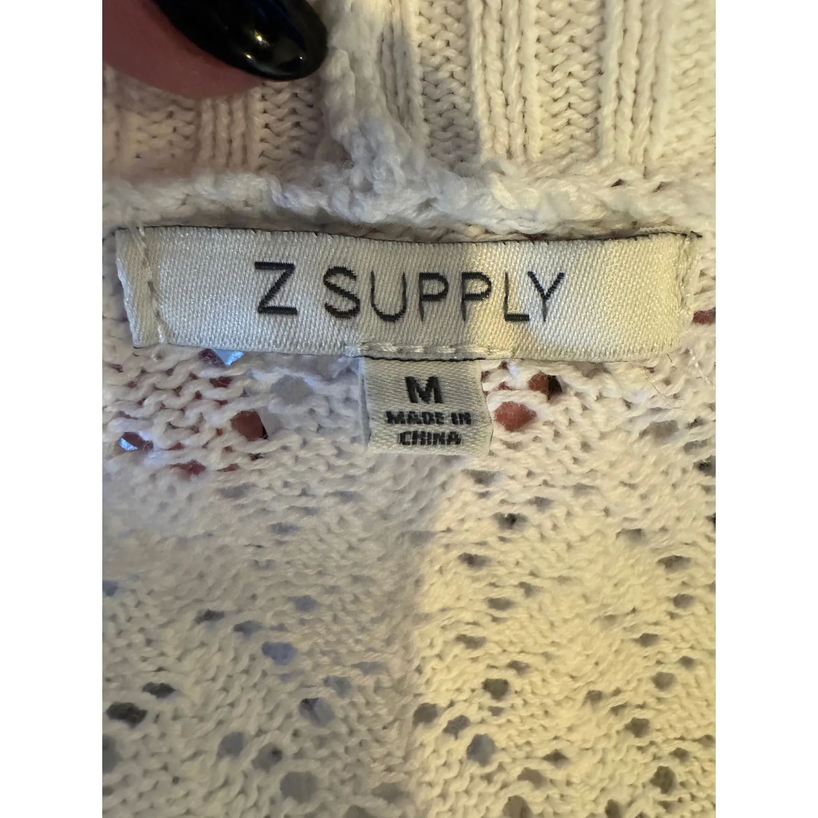 Z‎ Supply Sweater Women Medium White Cotton Kapa Pointelle Knit Cardigan Preppy - Image 12