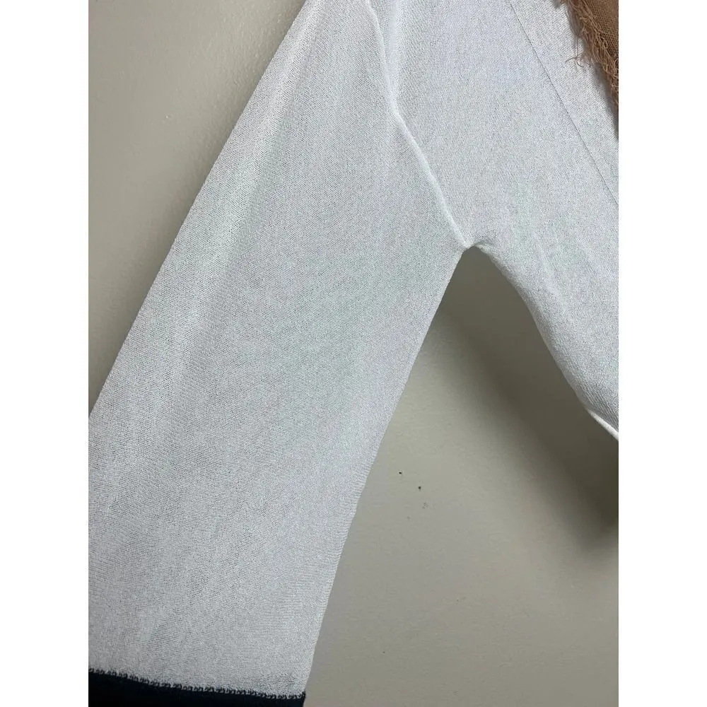 PierAntonioGaspari White Black Tan Open Fringe Cardigan Italy O/S Size M - Image 4