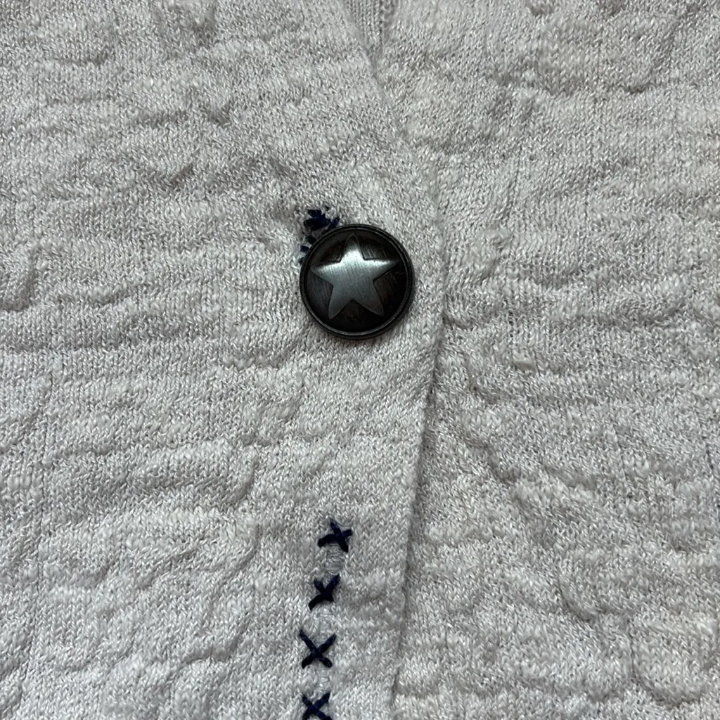 Eileen Fisher Cream Cardigan with Star Accents, 3/4 Sleeves, Size Large Blue - Image 4