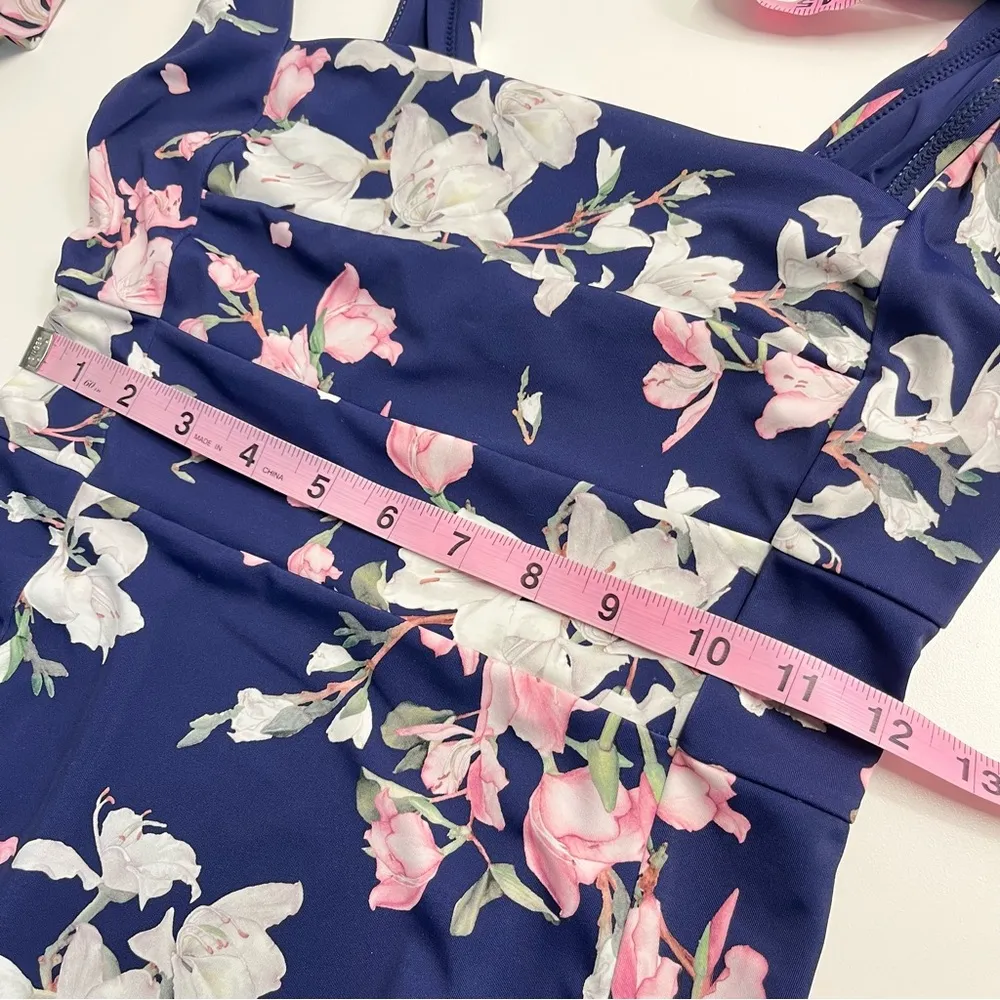 Imperfect Une Piece luxury swimsuit removable bows one piece blue pink floral 6 - Image 3