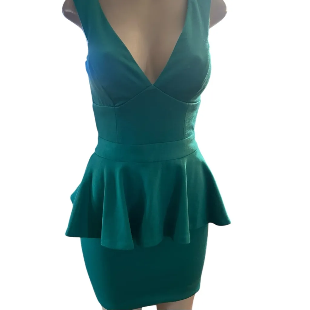 ASOS Teal Green Peplum Criss Cross Dress - Image 4