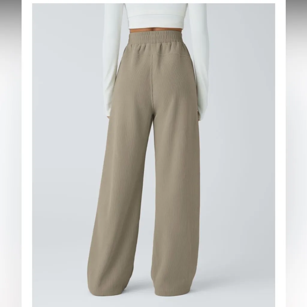 NWT Halara Tan High Waisted Pocket Straight Leg Mop Corduroy Casual Pants - Image 2