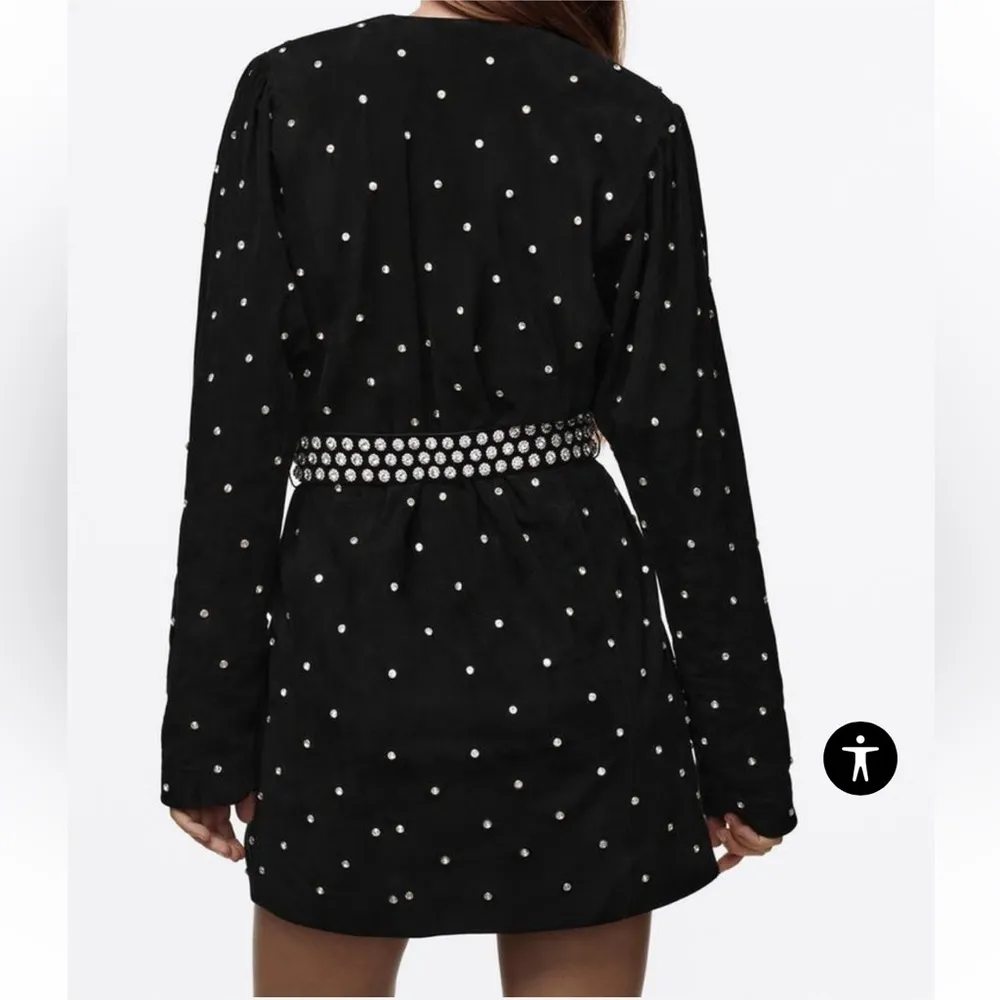 Leather Rhinestone Blazer Dress. Size XS. Black. NWT - Image 2