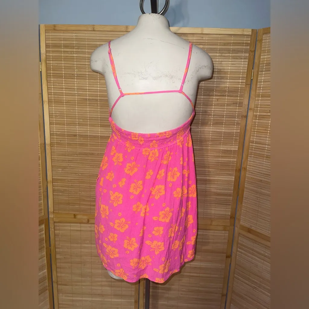 Garage orange pink floral babydoll short dress mini dress adjustable straps S - Image 3