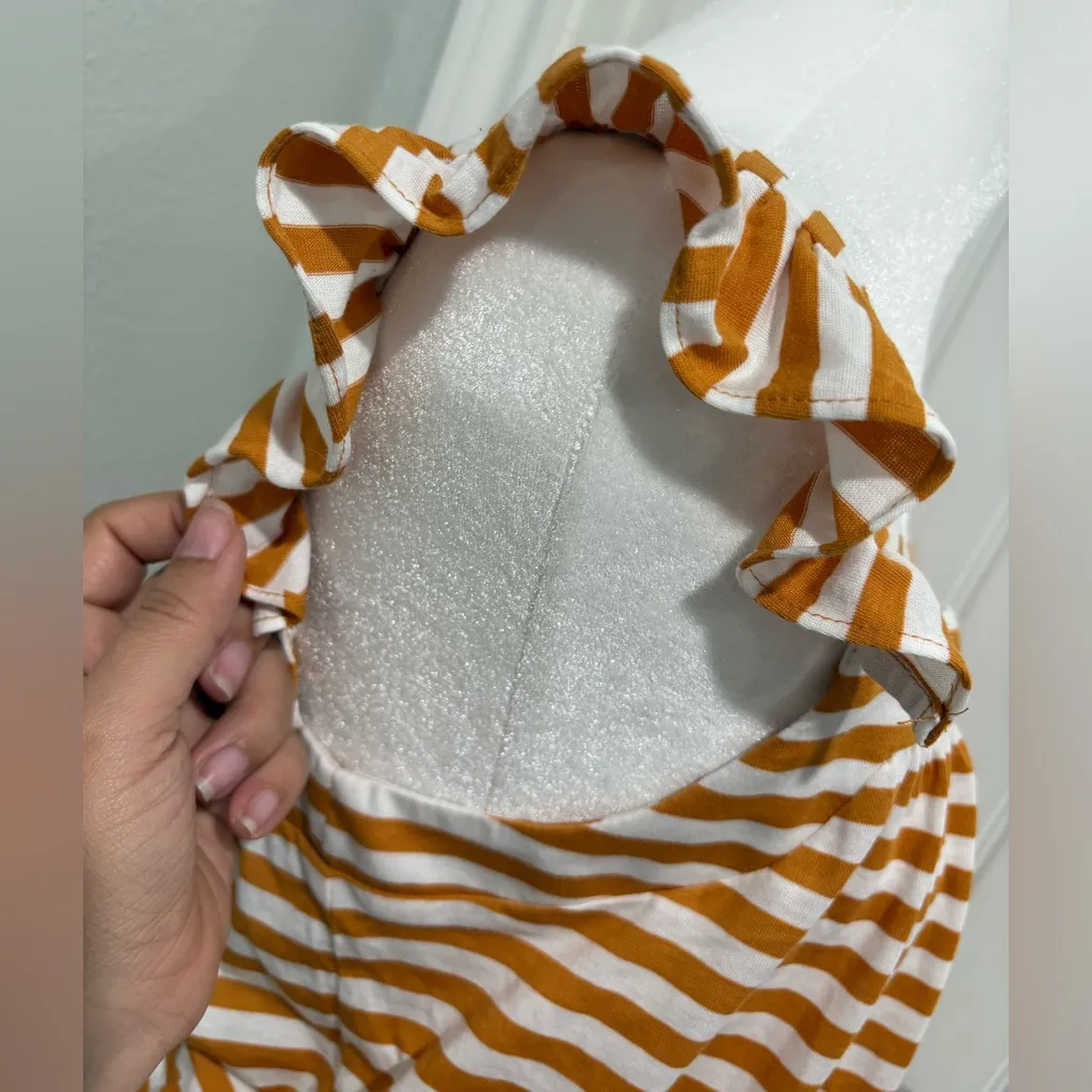 Michael Kors Orange and White Striped Top Size L - Image 4